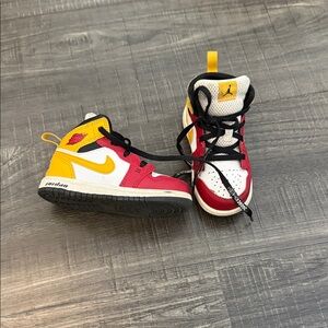 Jordan 1 Mid SE toddler Red, Yellow, and White Sneakers